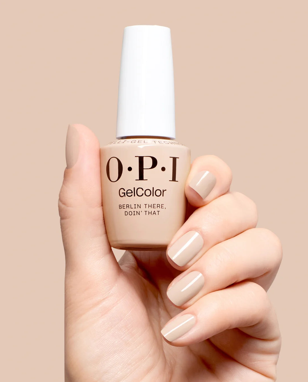 Swatch of OPI Berlin There Doin That taupe gel polish on nails