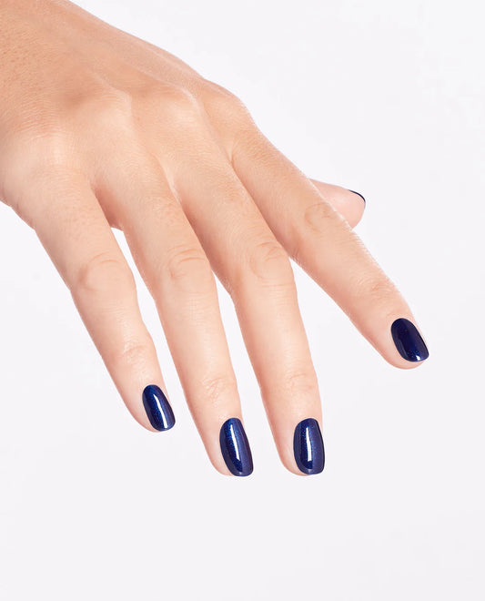 deep blue crème nail polish swatch on tips showing OPI Chopstix And Stones T91 rich pigmentation and opacity.