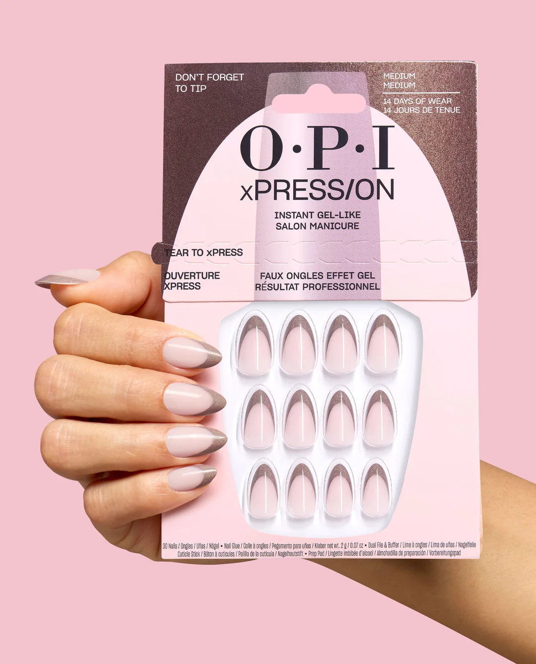 OPI Don't Forget to Tip medium almond French press-on nail manicure