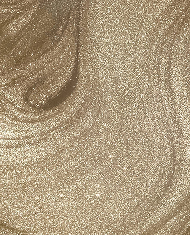 Color swatch of OPI I Mica Be Dreaming F010 shimmery metallic gold gel polish on white background