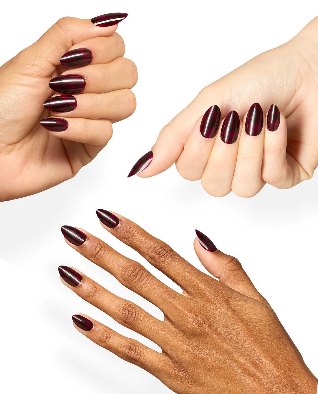OPI Feline Fine medium almond press on nails worn on hand
