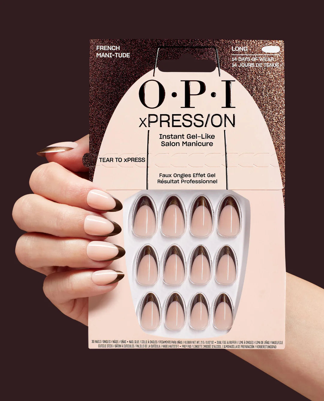 Short OPI press on nails French Mani-tude reusable nail kit with glitter tips