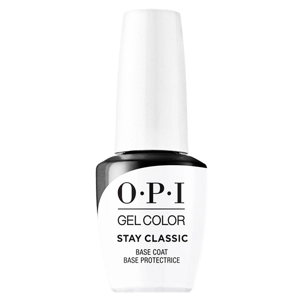 OPI GelColor Base Coat Stay Classic GC001 professional gel foundation bottle on background.