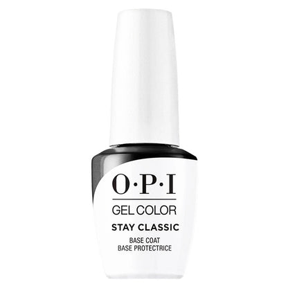 OPI GelColor Base Coat Stay Classic GC001 professional gel foundation bottle on background.