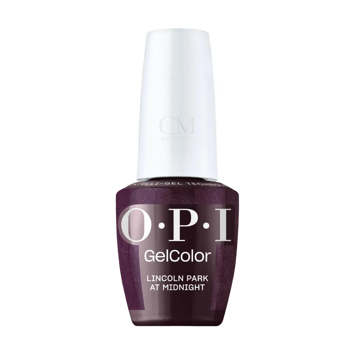 Swatch of OPI Lincoln Park at Midnight purple shimmer gel polish on nails Canada