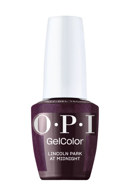 OPI GelColor Lincoln Park at Midnight near black purple gel polish bottle F046