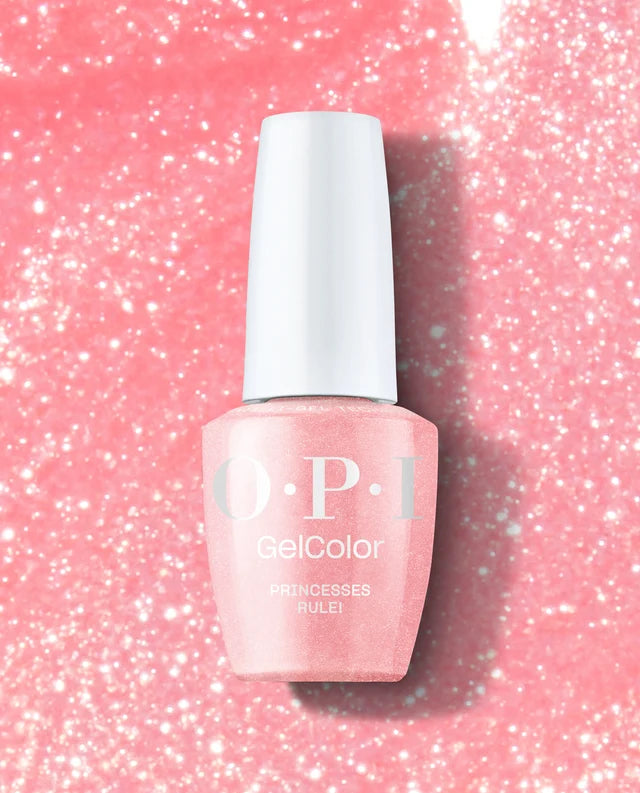 OPI GelColor Princesses Rule R44 pink glitter gel nail polish bottle front view