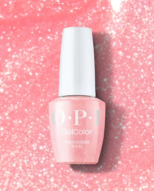 OPI GelColor Princesses Rule R44 pink glitter gel nail polish bottle front view