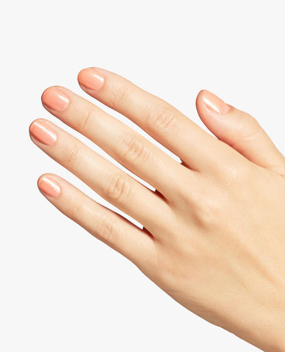 Peach shimmer swatch stick showing OPI GelColor Queens Rule GC S066 gel polish light-catching finish and tone.
