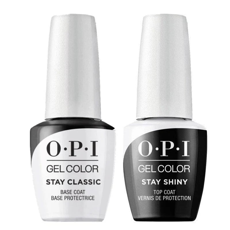 OPI GelColor Base Coat GC001 and Top Coat GC003 professional gel system duo bottles.