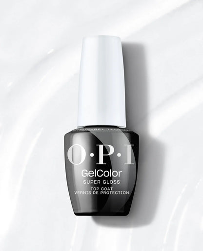 OPI GelColor Super Gloss Top Coat 15ml bottle on a white background