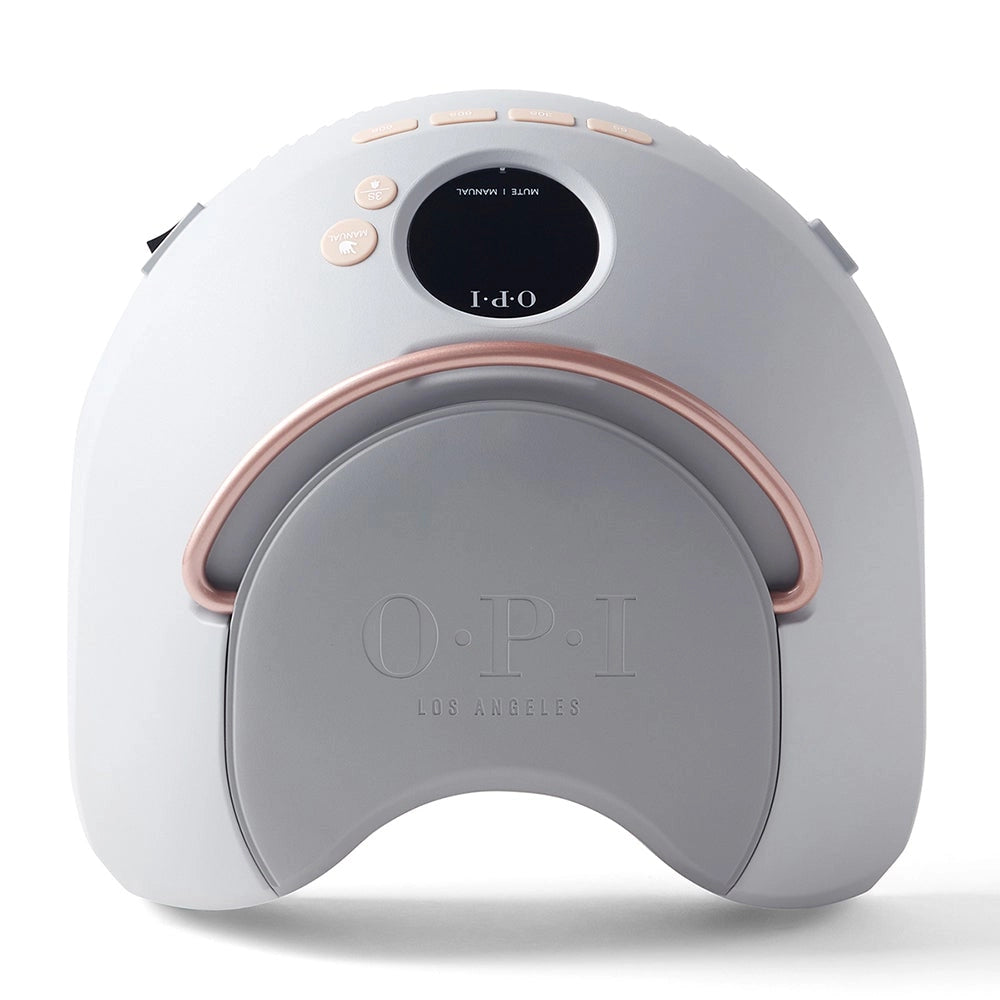 The durable, drop-resistant metal and polymer exterior of the OPI LED lamp