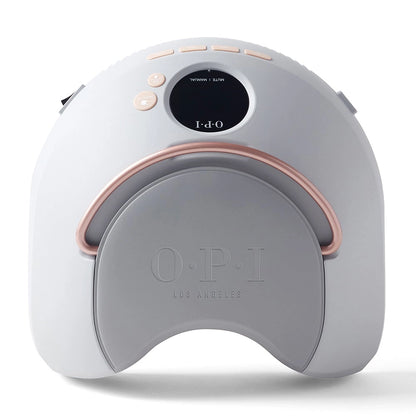The durable, drop-resistant metal and polymer exterior of the OPI LED lamp
