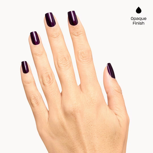 Swatch of OPI Lincoln Park at Midnight purple shimmer gel polish on nails Canada