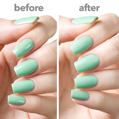 OPI Matte Top Coat T35 nail polish matte finish topcoat showing before and after finish on nails
