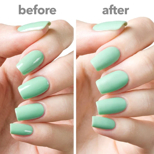 OPI Matte Top Coat T35 nail polish matte finish topcoat showing before and after finish on nails