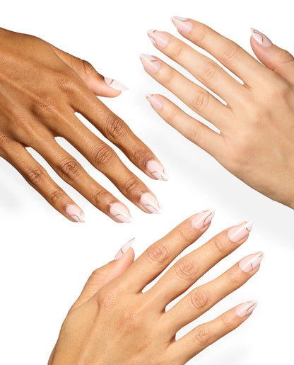 OPI reusable fake nails in medium almond shape manicure on three hands