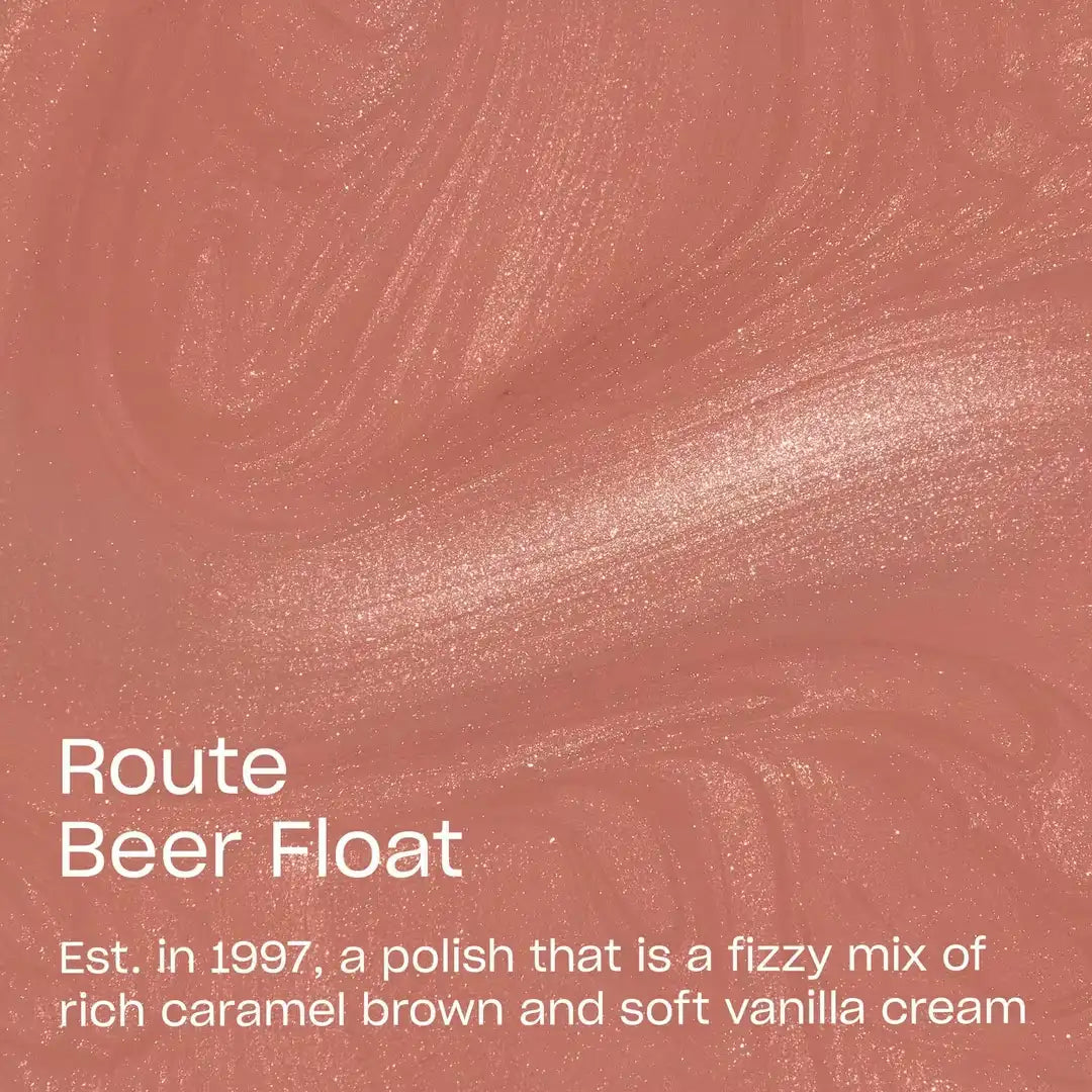 Close up shimmer detail of OPI Route Beer Float gel polish swatch
