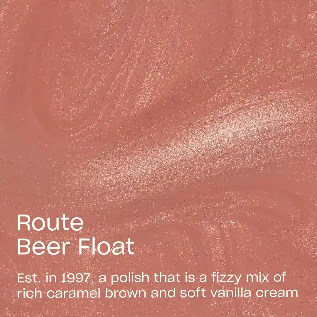 Close up shimmer detail of OPI Route Beer Float gel polish swatch
