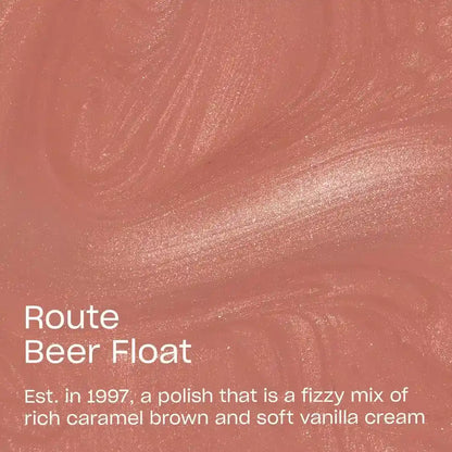 Close up shimmer detail of OPI Route Beer Float gel polish swatch