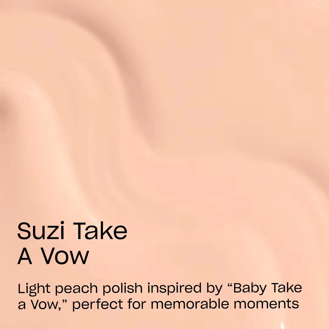 Swatch of OPI Suzi Take a Vow light peach gel polish on nails
