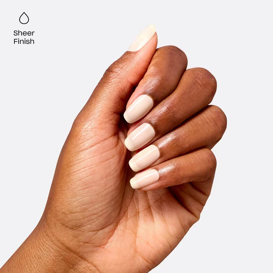 Swatch of OPI Throw Me a Wink pale pink creme gel polish on nails
