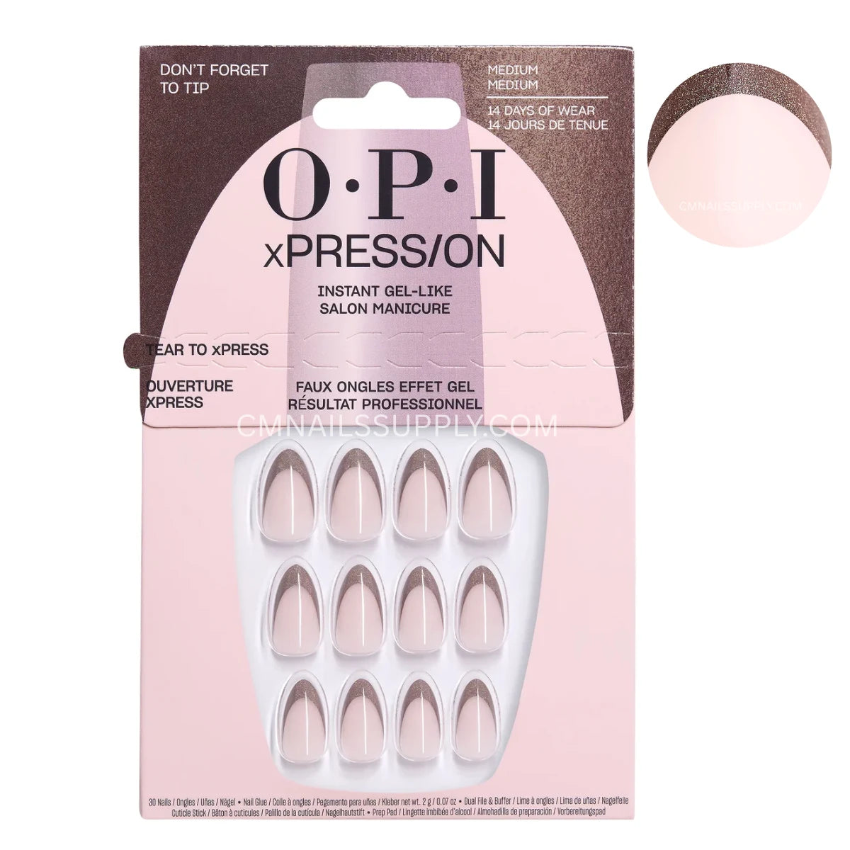 OPI xPRESS/ON Don't Forget to Tip French press-on nails with shimmery taupe tips