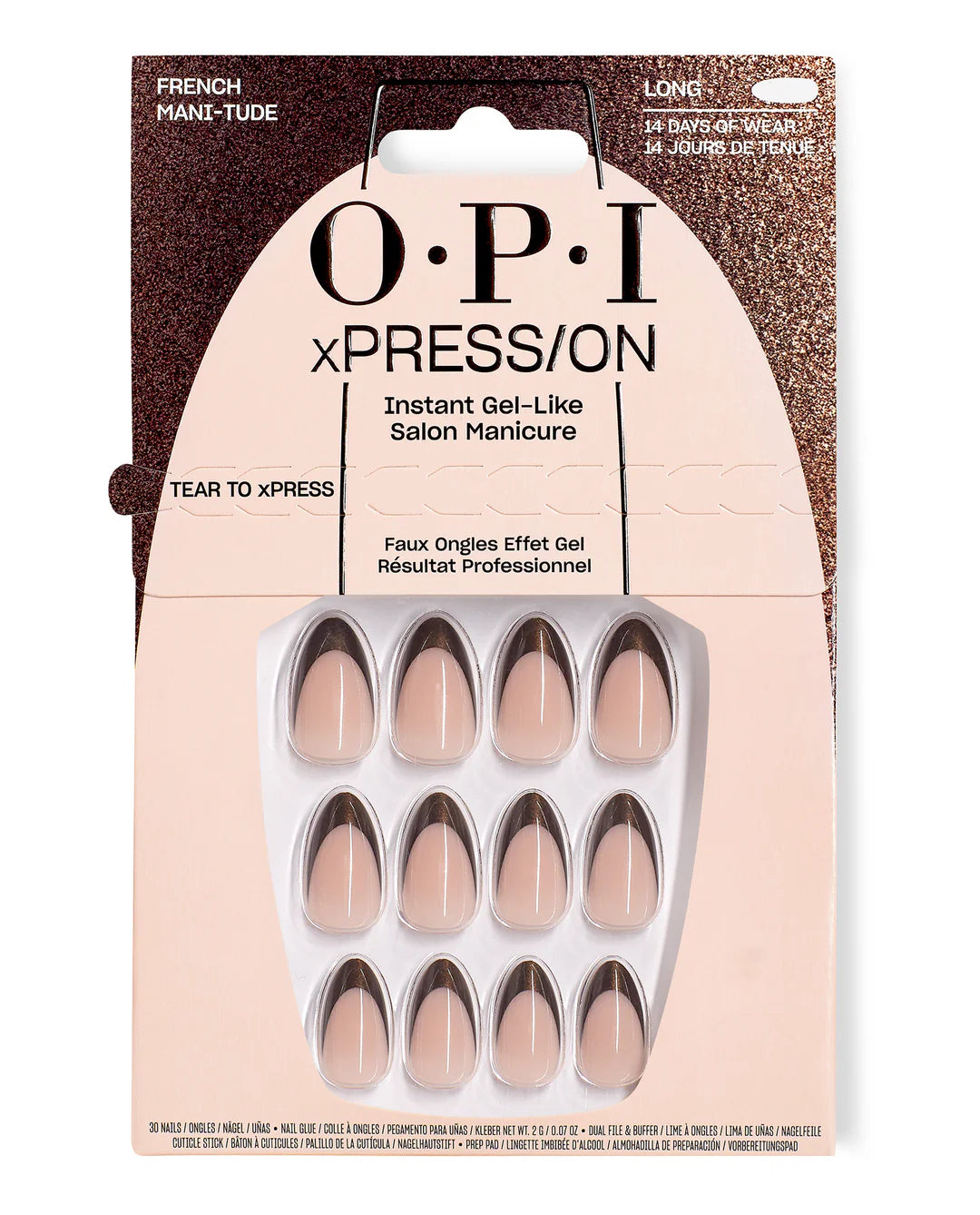OPI xPRESS/ON French Mani-tude press on nails in sparkly brown french manicure