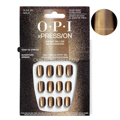 OPI xPRESS/ON Olive My Nails green chrome extra short square press-on nails