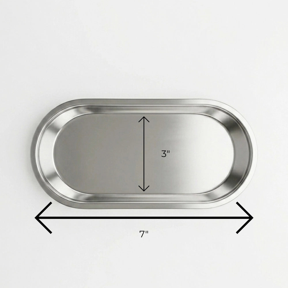 Durable stainless steel sterilizing tray for manicures and pedicures available online.
