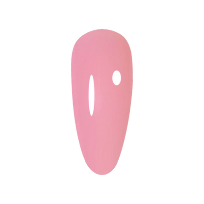 Swatch of DC Jelly 016 Rose jelly gel polish applied on a nail tip to show the pale pink color and creamy finish