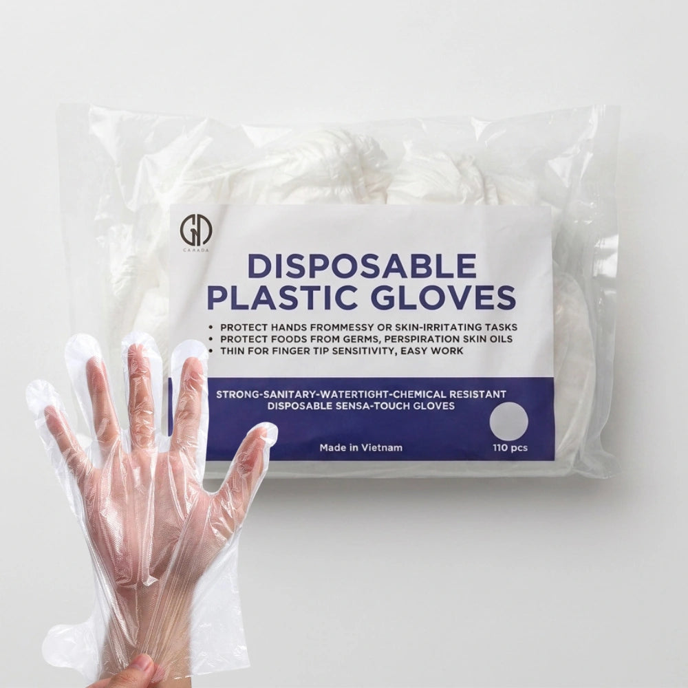 Disposable polythene plastic gloves clear 110 pack for professional salon use in Canada