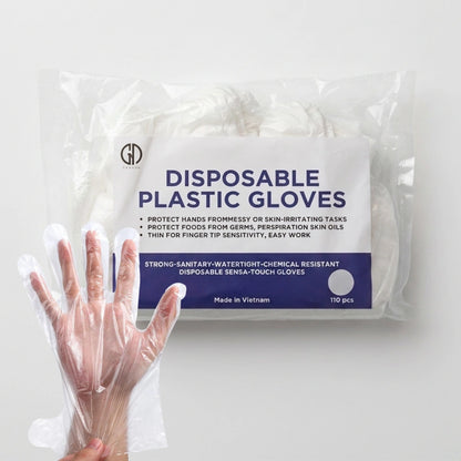 Disposable polythene plastic gloves clear 110 pack for professional salon use in Canada