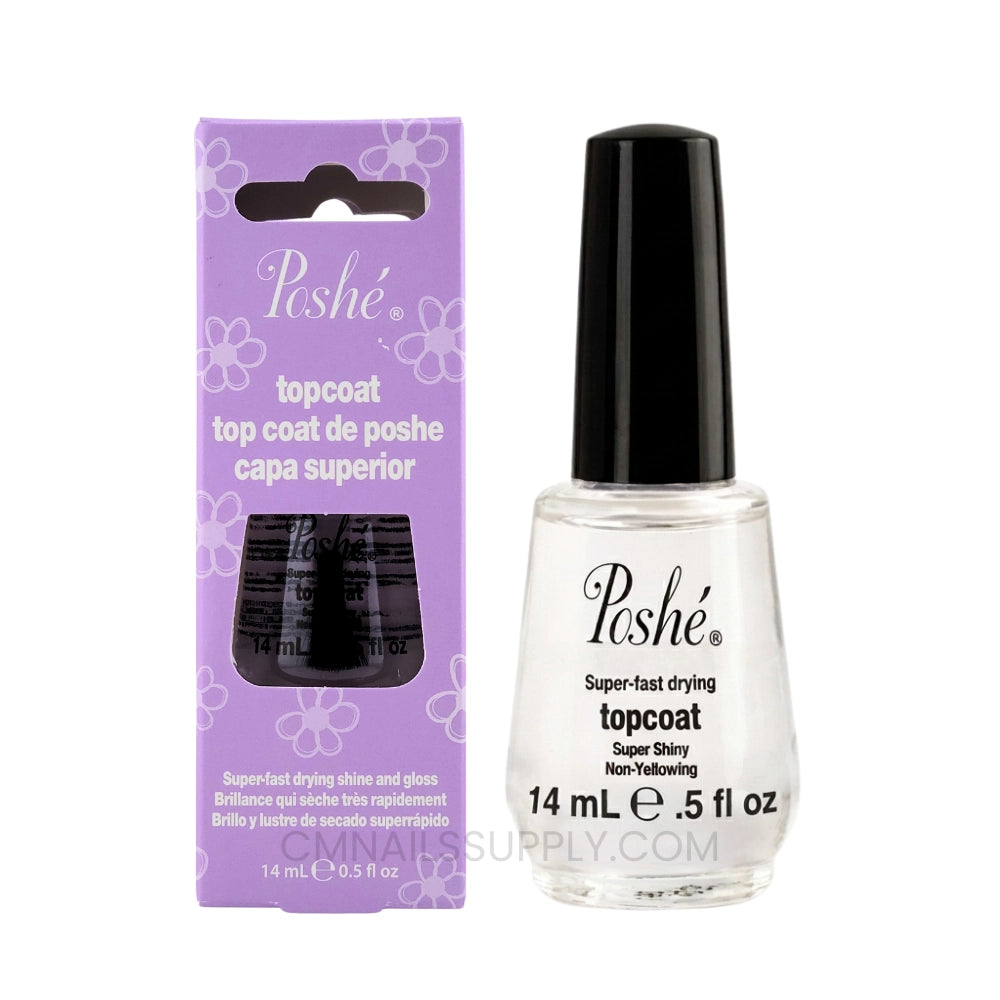 Poshe nail polish topcoat with packaging on a white background