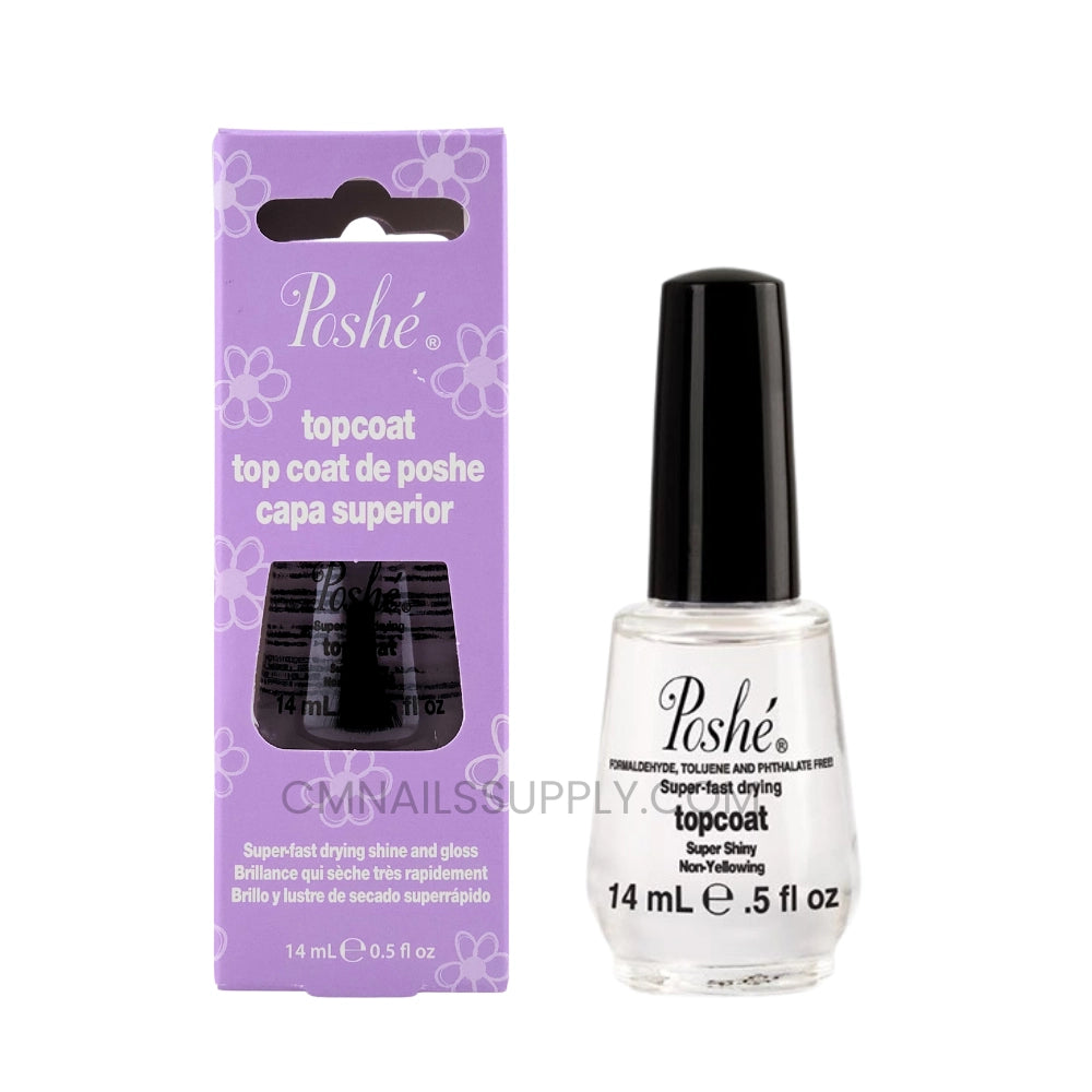 Poshe nail polish topcoat with packaging on a white background