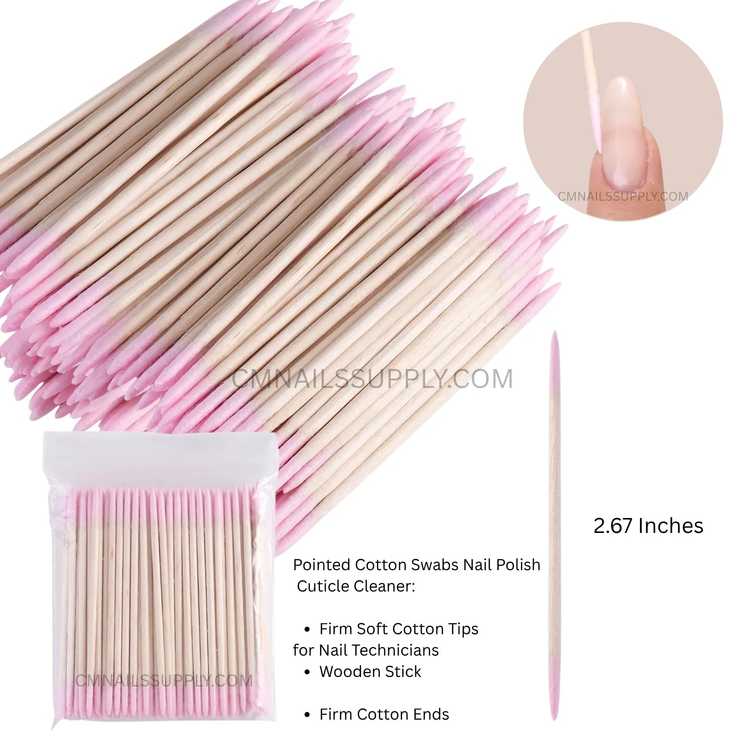 Precision pointed cotton swabs for nail polish cuticle cleaner