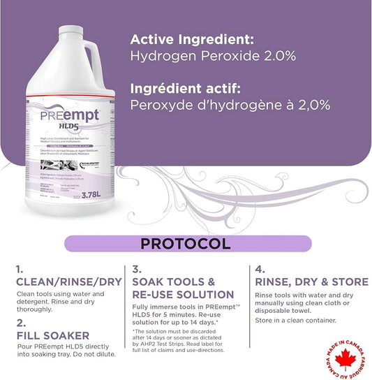 PREempt HLD5 chemical sterilant disinfectant gallon bottle high level disinfectant solution for salon and medical tools