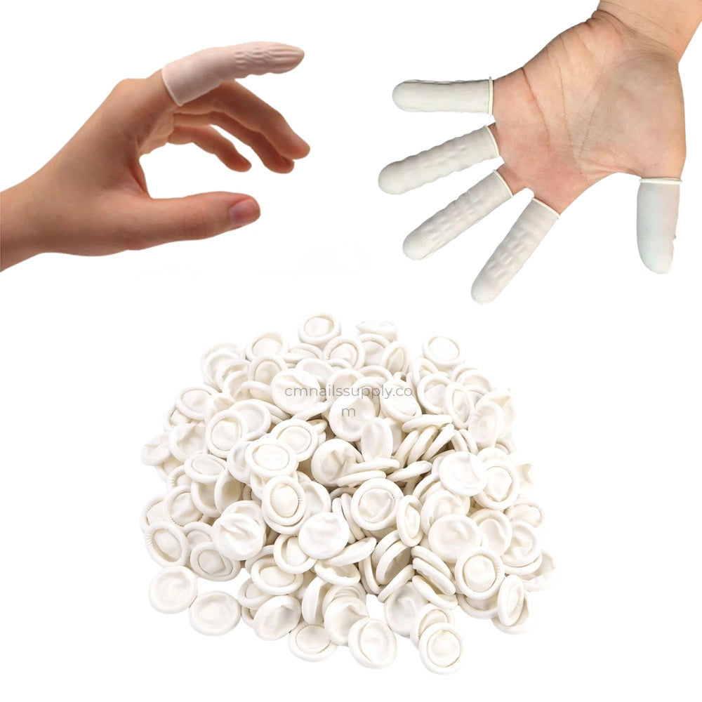 nail technician finger cots rubber on white background