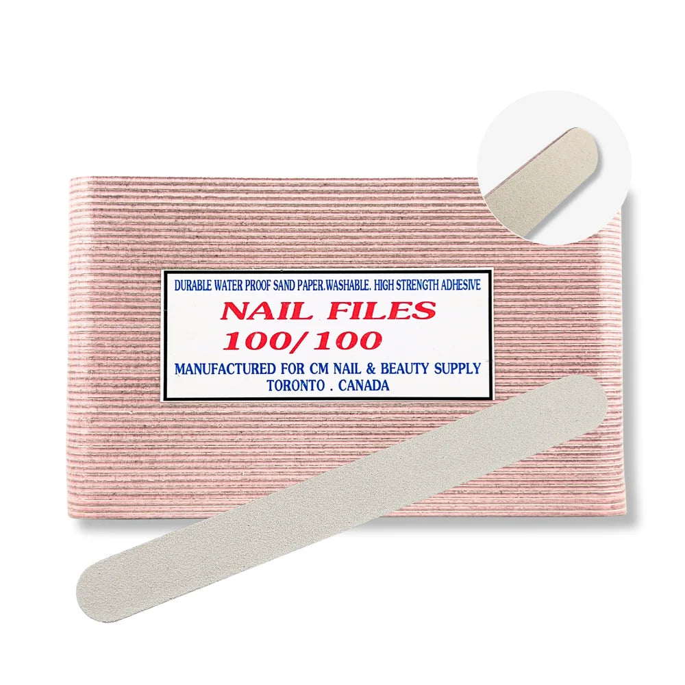Professional round nail file white and pink 100/100 grit for acrylic and gel nails bulk package