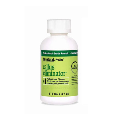 Bottle of be natural ProLine callus eliminator on a white background
