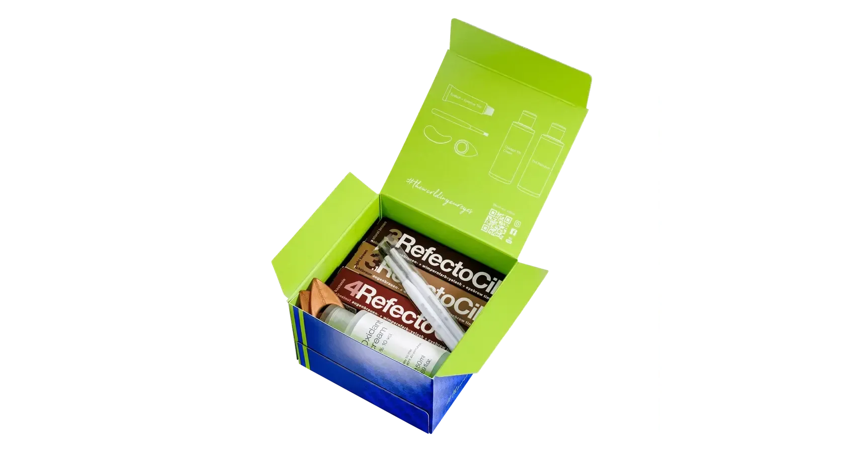 Box packaging of the RefectoCil Starter Kit Basic Colours unboxed