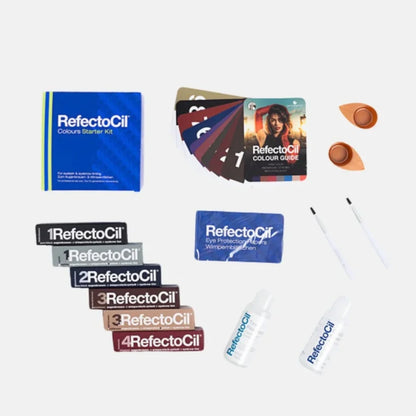 Lineup of the six RefectoCil tint shades included in the starter kit