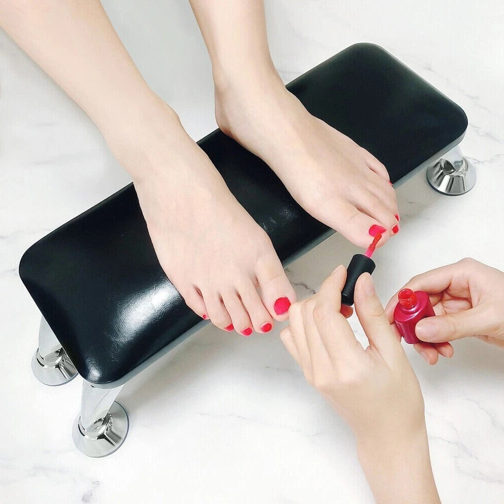 Professional Nail Hand Rest Cushion – Black Leather Manicure Arm Support with Non-Slip Rubber Base & Stainless Steel Legs - CM Nails & Beauty Supply