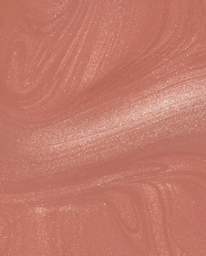 A close-up texture shot of OPI GelColor - Route Beer Float Gel Polish shimmering, metallic rosy pink cosmetic cream with visible swirled brushstrokes and fine glitter.

