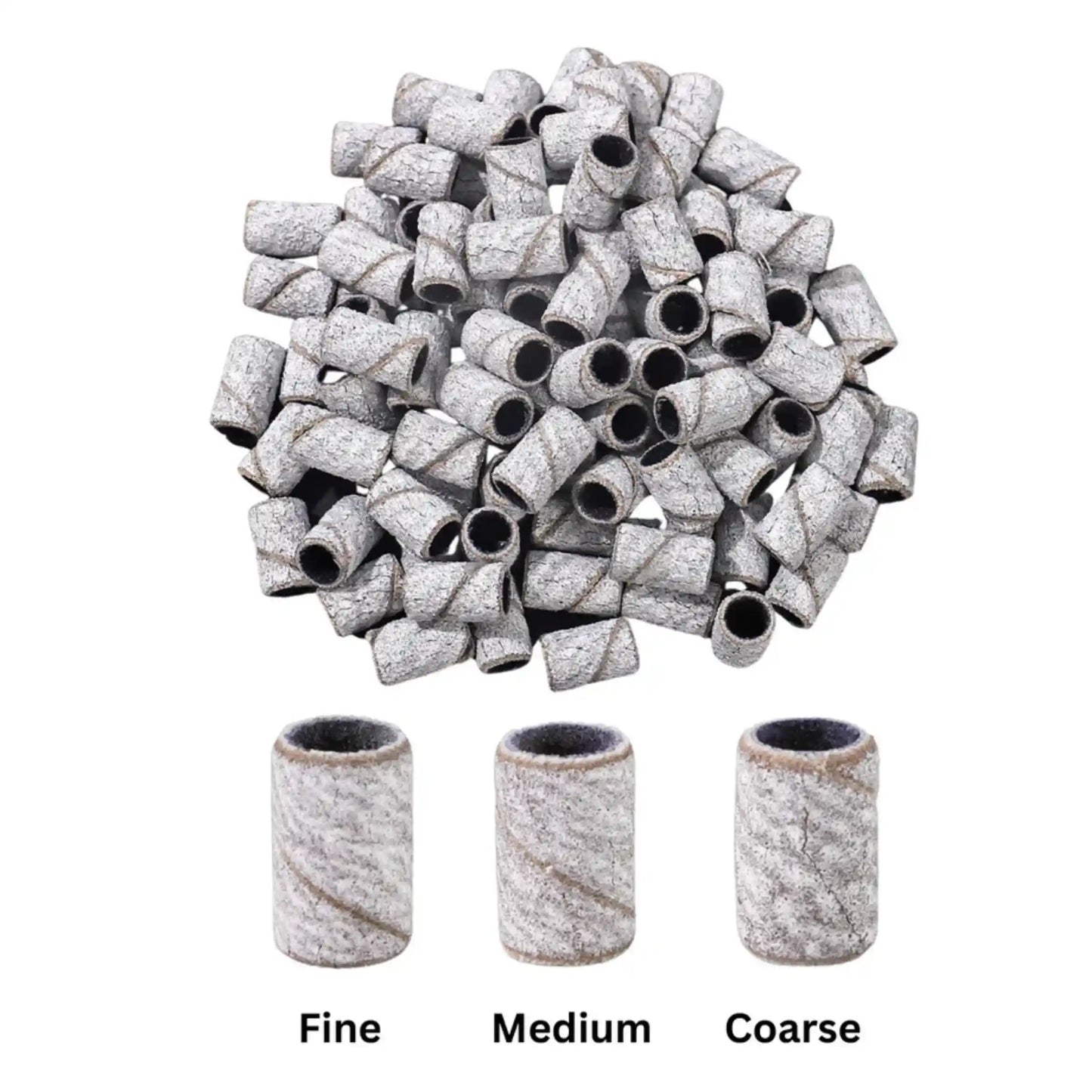 Professional sanding bands for e file nail drills showing fine grit, medium grit, coarse grit