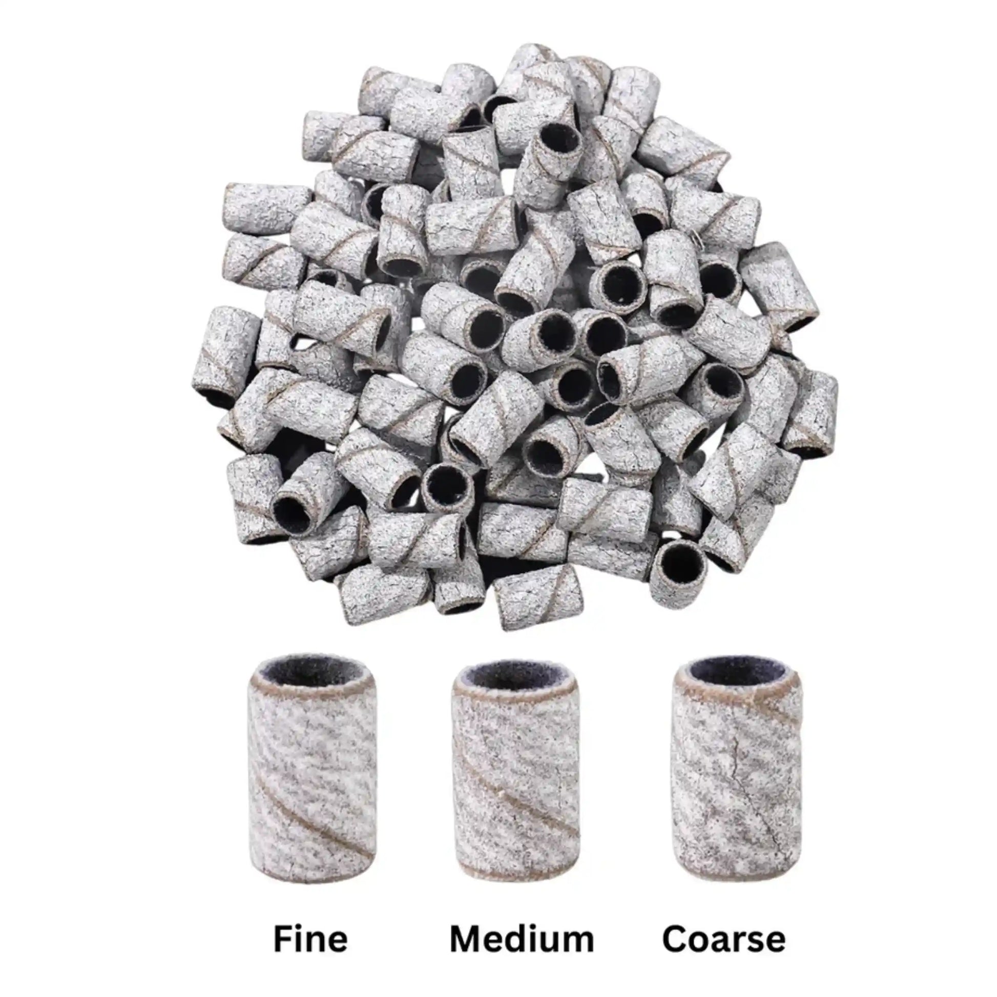 Professional sanding bands for e file nail drills showing fine grit, medium grit, coarse grit