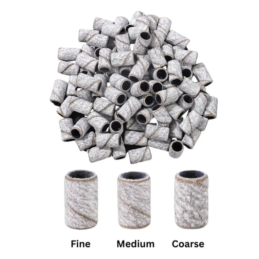 Professional sanding bands for e file nail drills showing fine grit, medium grit, coarse grit