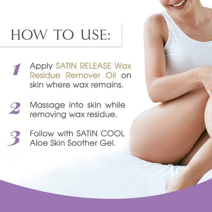 Satin Release post wax oil used on legs, underarms, and bikini line after waxing