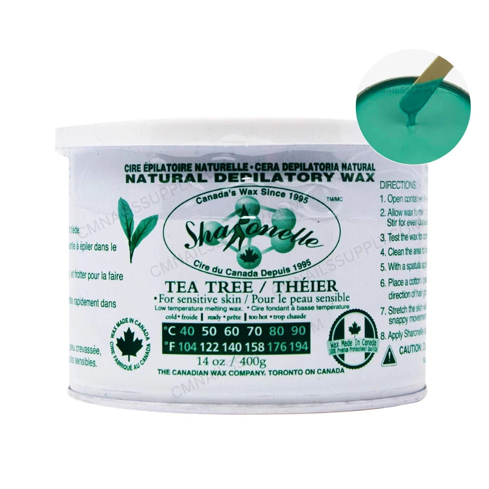 Sharonelle Natural Soft Wax Tea Tree 14 oz hair removal wax can made in Canada