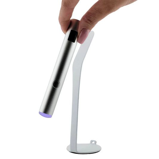 Portable Mini LED Nail Lamp Silver – Rechargeable Handheld Gel Nail Dryer with Magnetic Stand - CM Nails & Beauty Supply